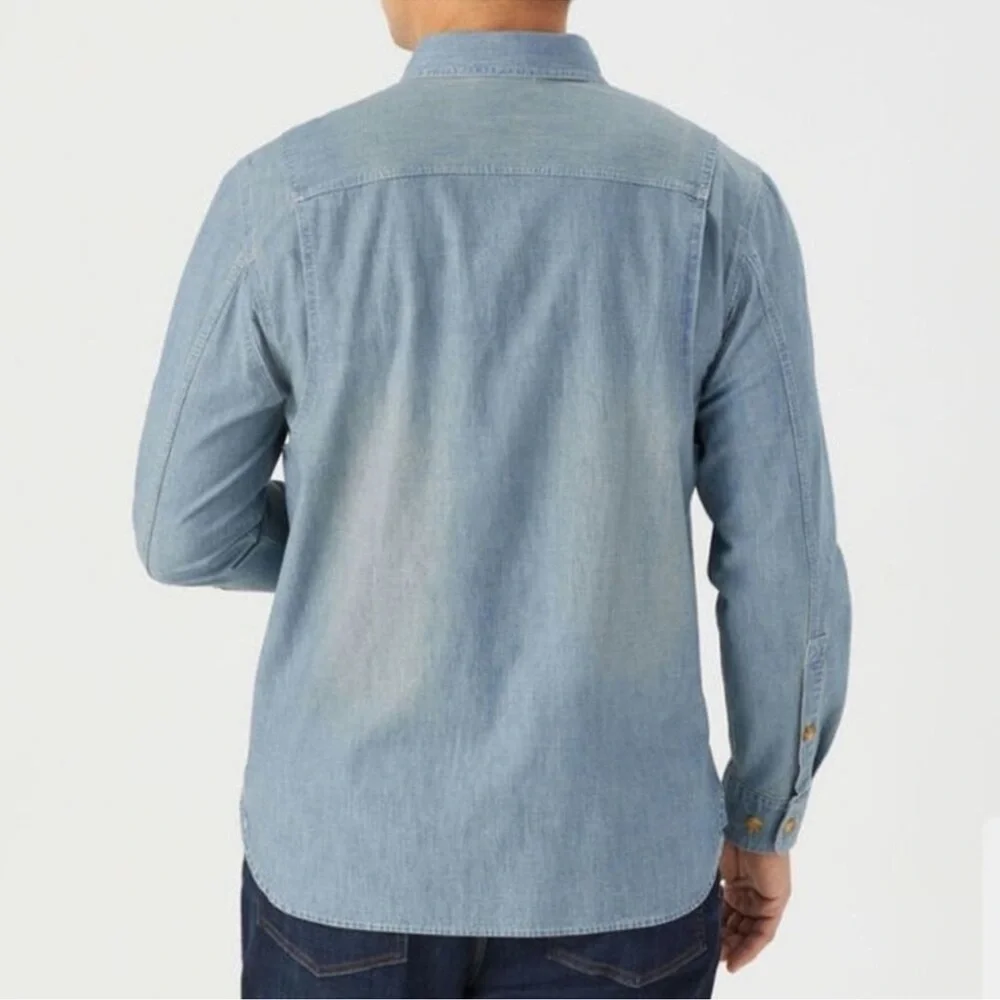 Duluth Trading Co Mens Untucked Chambray Button Front Long Sleeve Work Shirt 2XL - Picture 2 of 11